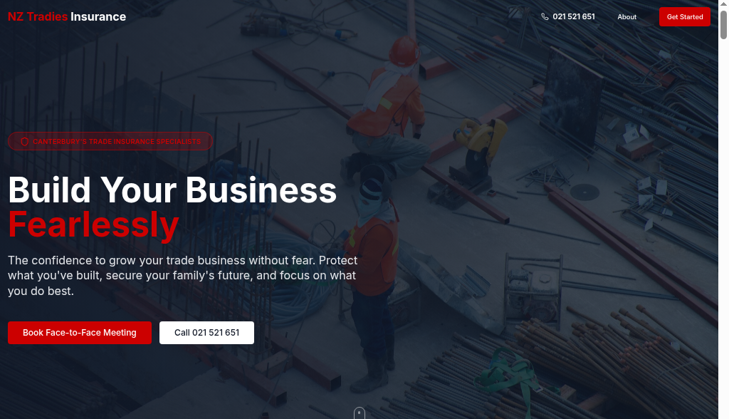 NZ Tradies Insurance website screenshot